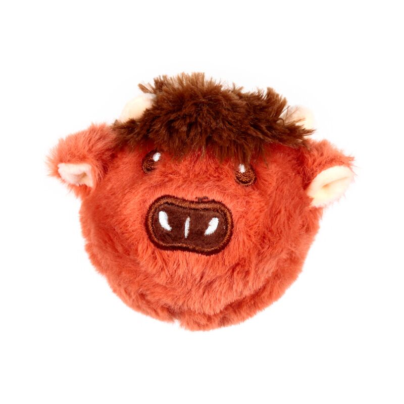 High Bounce plush ball toy: Hairy Coos Highland Coo with orange fur, brown tuft and cute face.