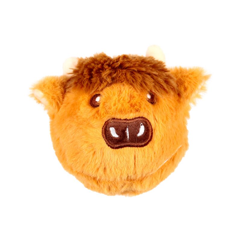 High Bounce Plush Ball Toy: Hairy Coos Highland Coo plush ball with orange fur, brown fringe and tiny horns