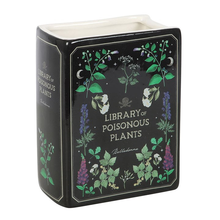 Elegant Poisonous Plants Book Shaped Vase, featuring toxic flora illustrations, perfect for flowers or display.