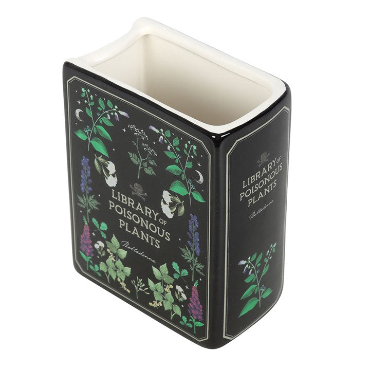 Elegant Poisonous Plants Book Shaped Vase, perfect for flowers or as a stunning decor piece showcasing dark elegance.