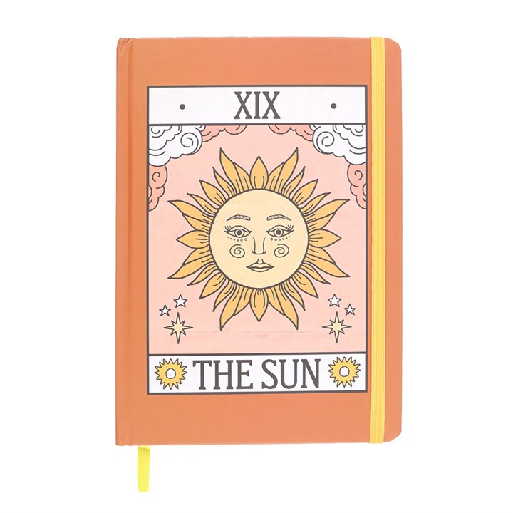 The Sun Vintage Tarot A5 Notebook showcases a charming tarot card design, perfect for journaling and note-taking.