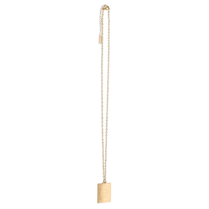 Gold-tone The Sun tarot card pendant necklace on a delicate chain.