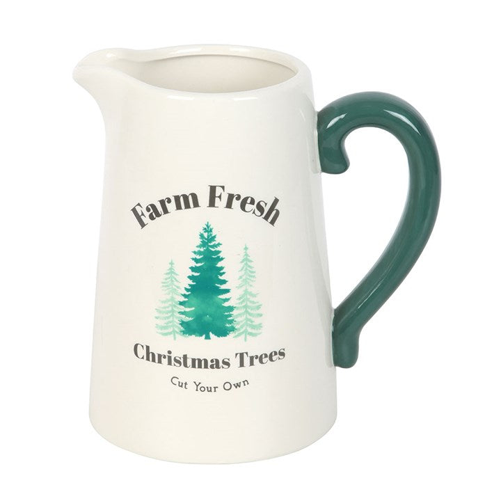 Farm Fresh Christmas Trees Ceramic Flower Jug Coming Back Soon 24/7, perfect for festive blooms and rustic décor.