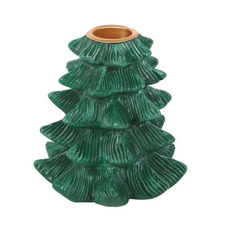 Green Fir Tree Candle Holder with Taper Candle - Unscented, a festive centrepiece for a warm seasonal glow.