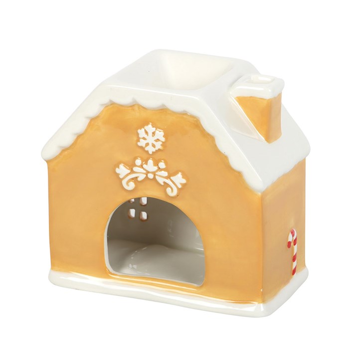 Candy Cane Gingerbread House Oil Burner and Wax Warmer creates a festive glow with essential oils and tealights.