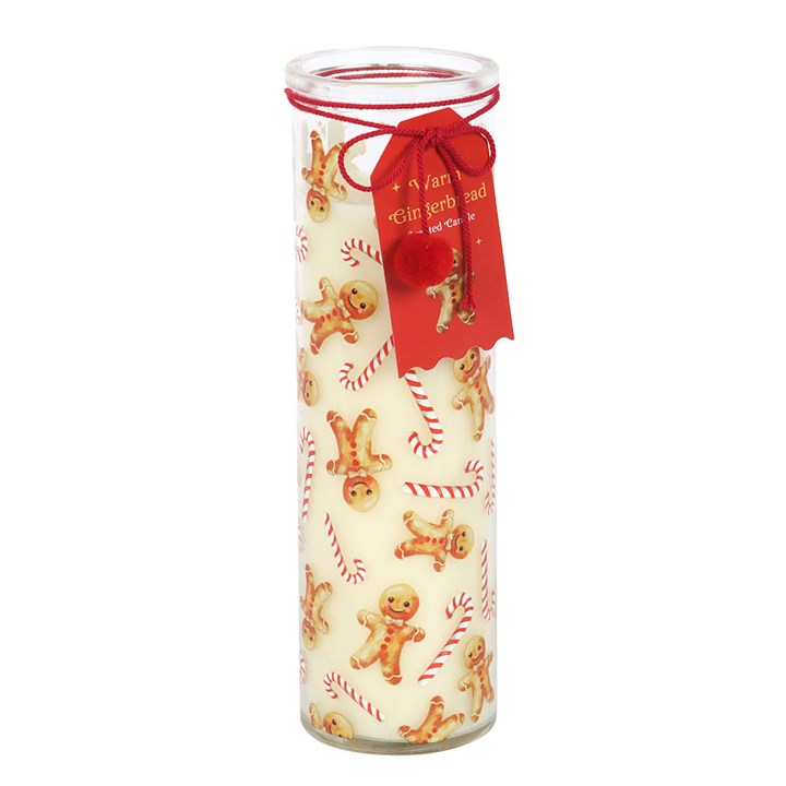 Candy Cane Warm Gingerbread Tube Candle features festive gingerbread and candy cane designs for a cosy holiday atmosphere.