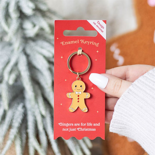 Gingerbread Man Keyring on red card packaging, festive gingerbread charm for keys.