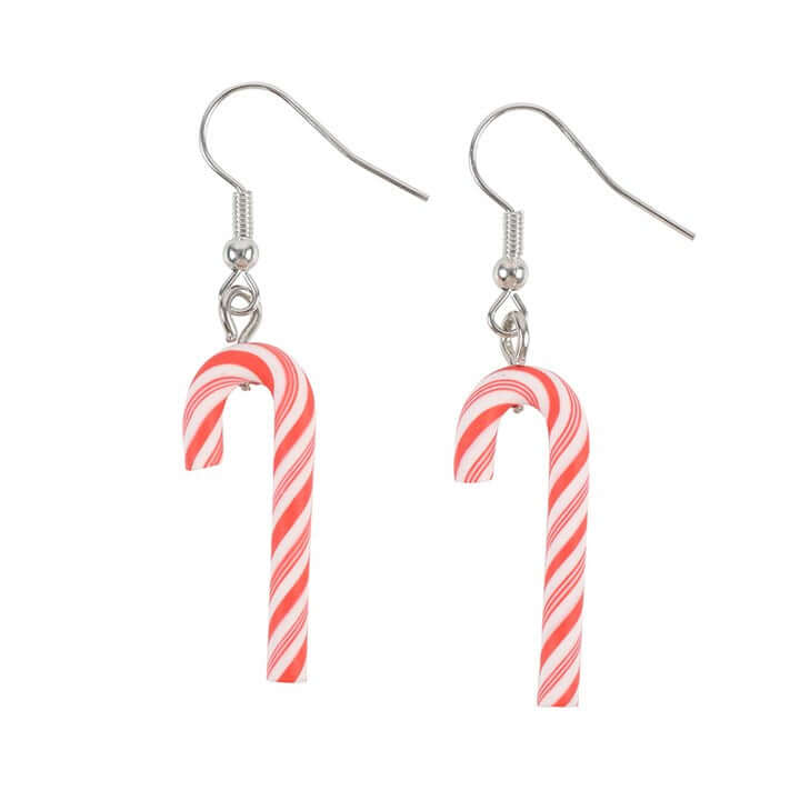 Festive Joy Candy Cane Dangle Earrings – Perfect for Christmas Cheer - lightweight candy cane design earrings.