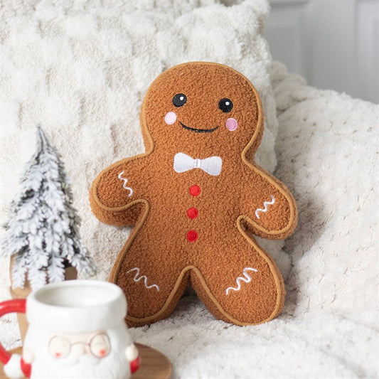 Festive Gingerbread Man Boucle Cushion, perfect for adding Christmas cheer to your home decor this winter.