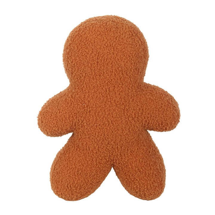 Festive Gingerbread Man Boucle Cushion in soft, textured fabric, perfect for adding Christmas cheer to your home.