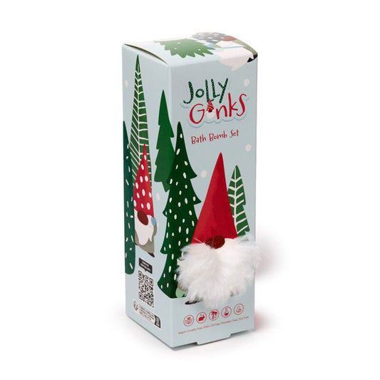 Handmade Bath Bomb Set of 3 – Christmas Gonk in festive packaging with fluffy beard.