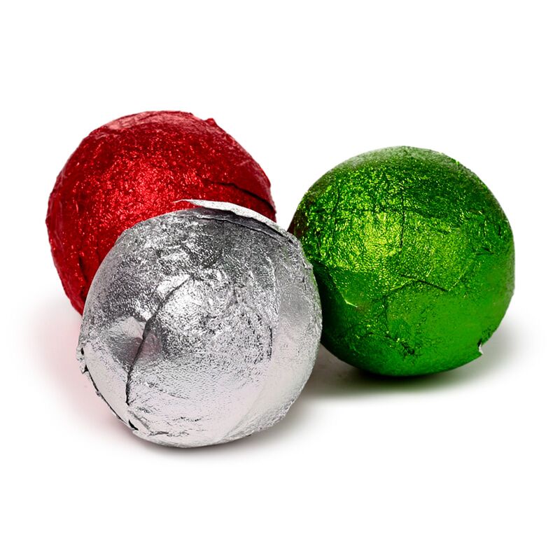 Three handmade bath bombs from the Christmas Gonk set in red, silver and green foil