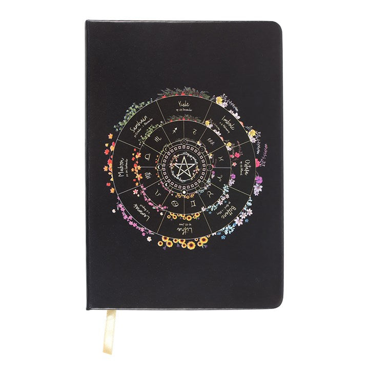 Stylish Wheel of the Year A5 Notebook for tracking seasonal reflections and rituals, perfect for journaling.