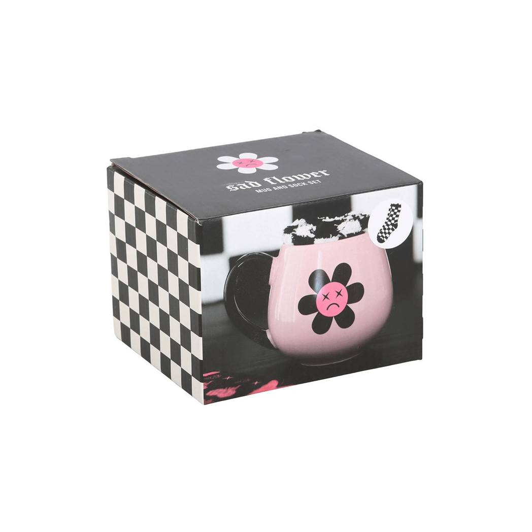 Sad Flower Mug and Checkerboard Socks Gift Set 500ml