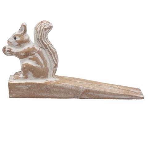 Hand carved Doorstop - Squirrel adds charm and functionality, crafted from sustainable Jemipinis wood for durability.