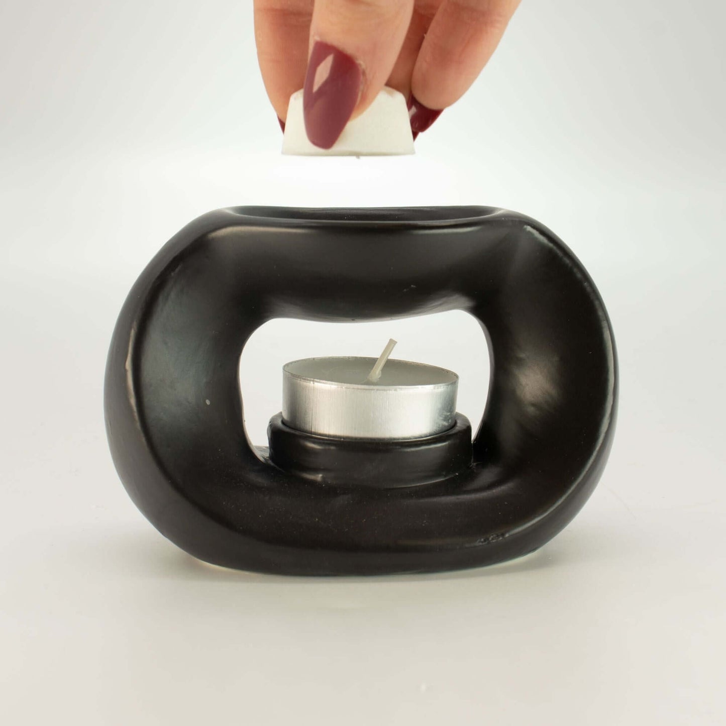 🖤 Ceramic Zen Oil Burner Oval Pebble Matt Black
