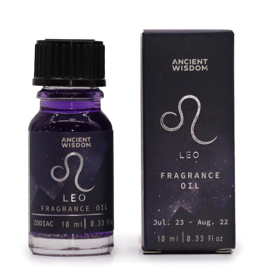 Zodiac Fragrance Oil 10ml - LEO features a dark bottle with bio glitter, capturing the Leo zodiac's essence.