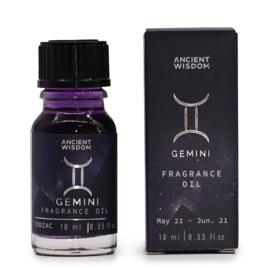 Zodiac Fragrance Oil 10ml - GEMINI by Ancient Wisdom offers a sparkling aroma embodying Gemini's duality.