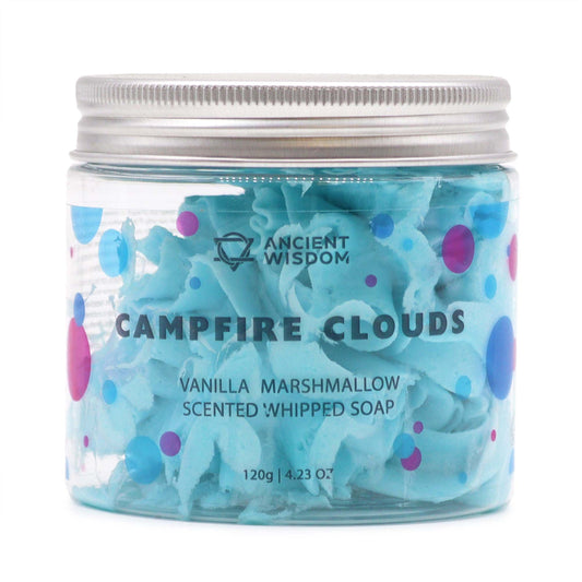 Ancient Wisdom Campfire Clouds vanilla marshmallow scented whipped soap, 120g jar