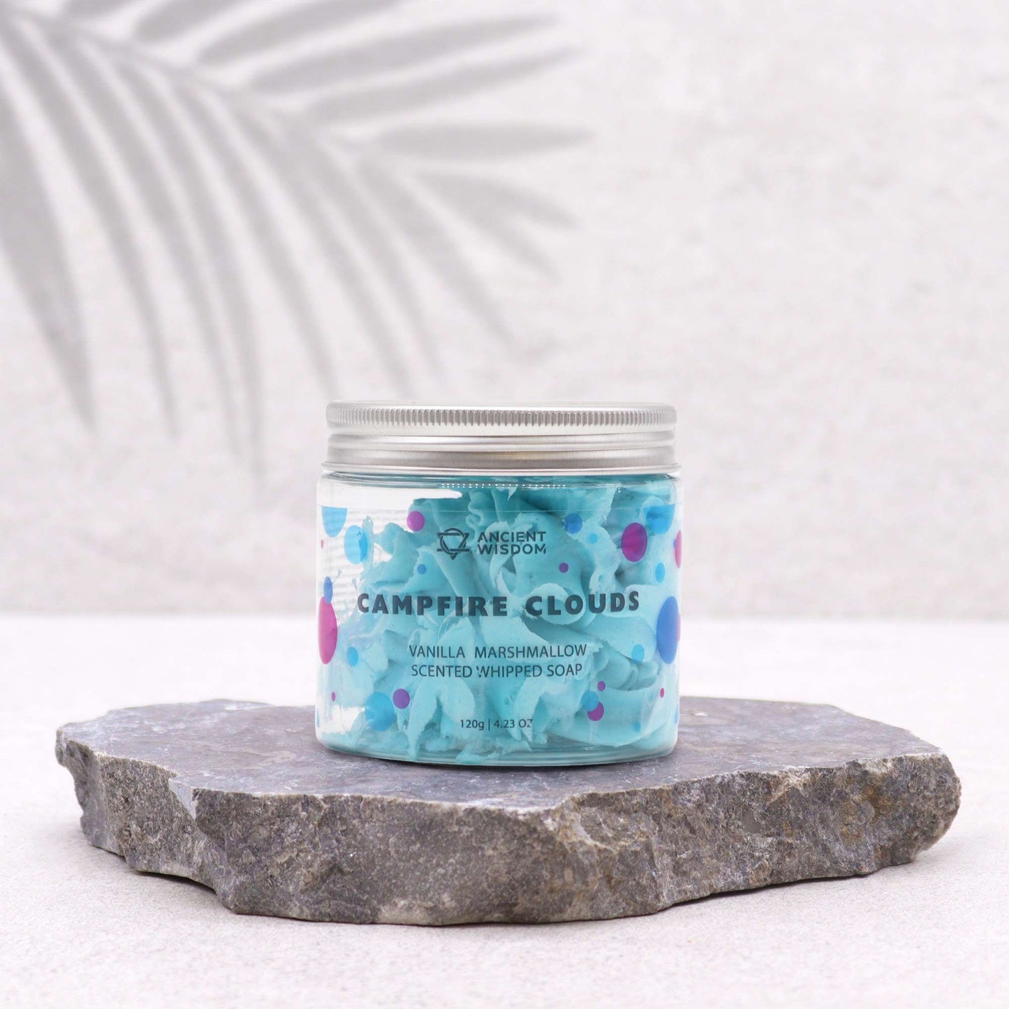 Marshmallow Whipped Soap 120g in Campfire Clouds jar with vanilla marshmallow scent.