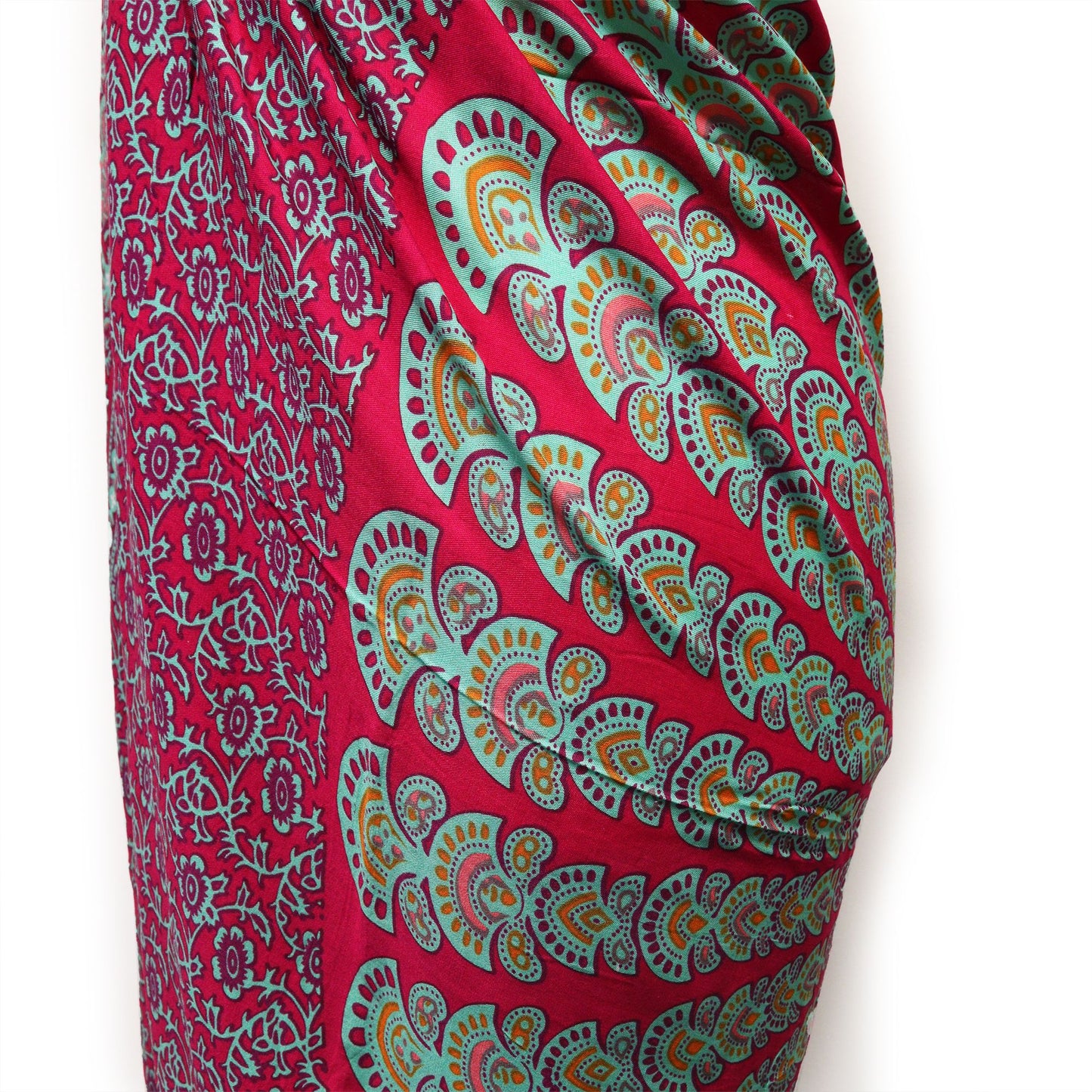 Elegant Teal Purple Mandala Sarongs featuring intricate paisley and floral designs, perfect for bohemian style.