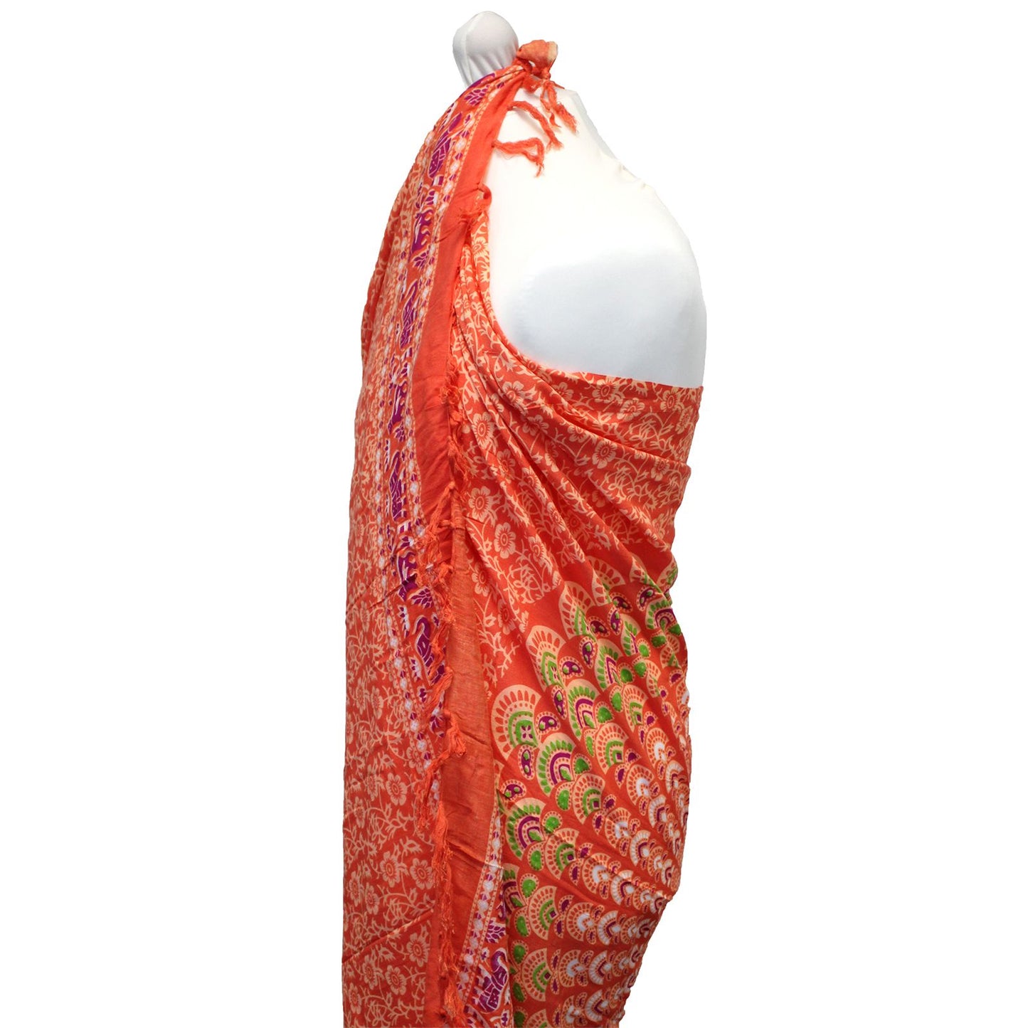 Ancient Wisdom Pink Rose Mandala Sarongs - Versatile beachwear accessory showcasing vibrant coral-pink with mandala design.