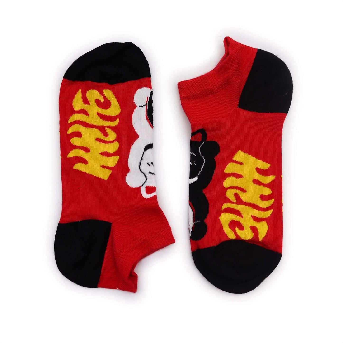 S/M Hop Hare Bamboo Socks Low (3.5-6.5) - Lucky Cat in red color featuring playful design.