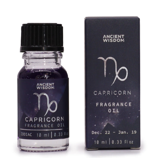 Zodiac Fragrance Oil 10ml - CAPRICORN by Ancient Wisdom, featuring a dark oil with bio glitter for a celestial touch.