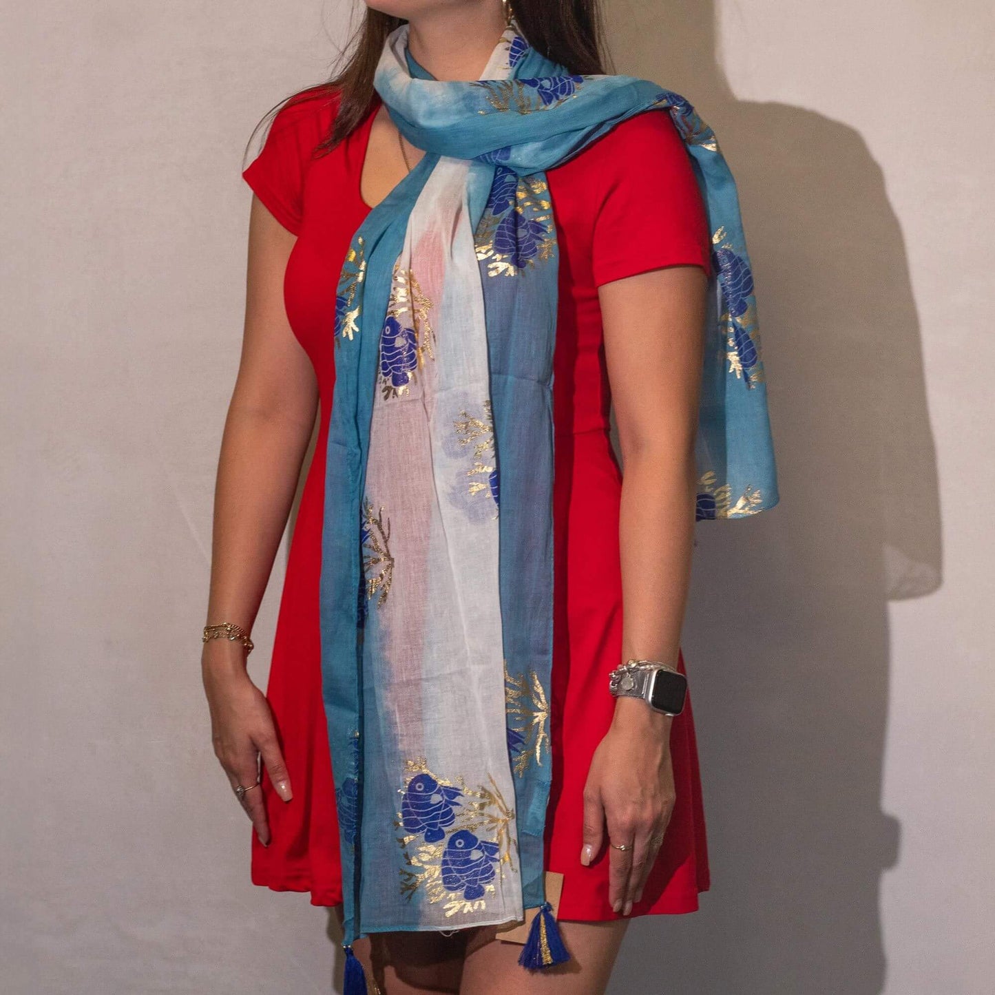 Nomad Sari Aqua Fish Scarf Sea Blue 180x50cm