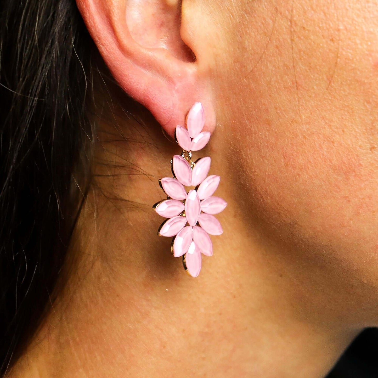 Soft Pink Vintage Glass Long Drop Earrings