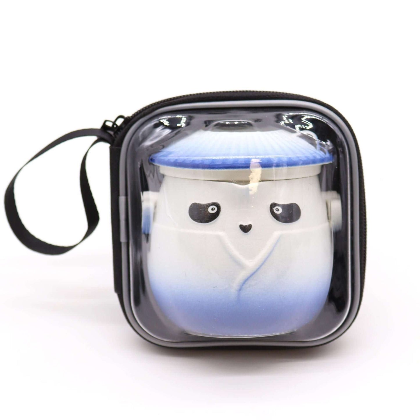 Panda Teapot Set in a clear case, Sky Blue — cute panda teapot with three cups.