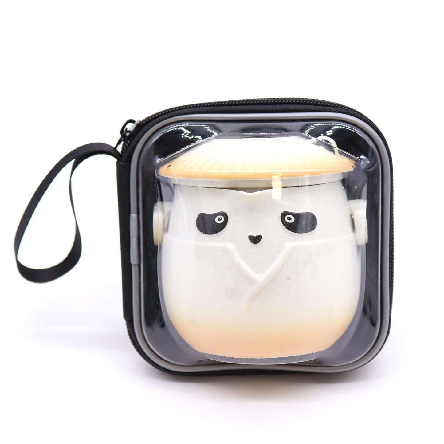 Panda Teapot Set in a compact case with an orange-lidded panda teapot.