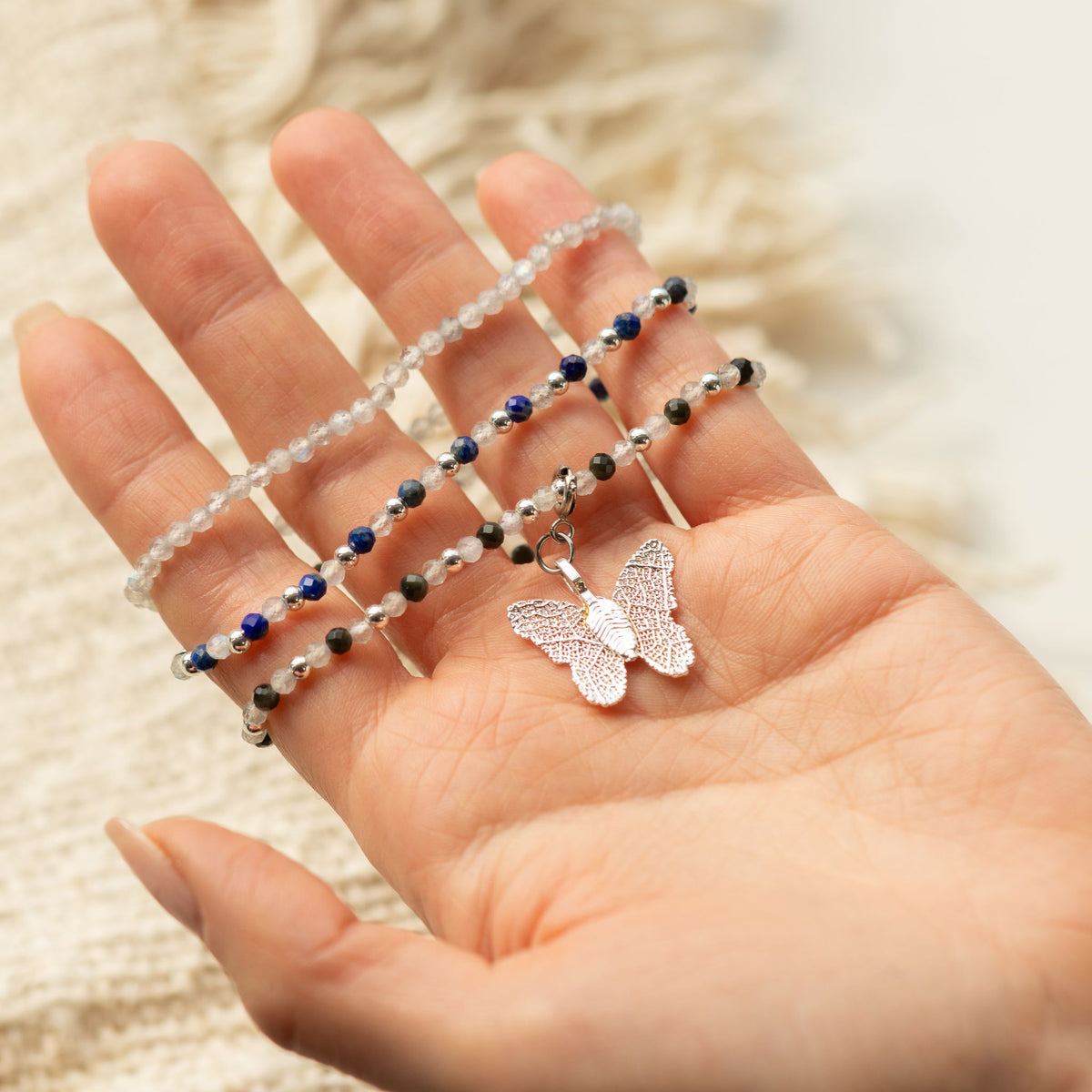 Lapis Lazuli, Labradorite & Obsidian Gemstone Bracelet Set