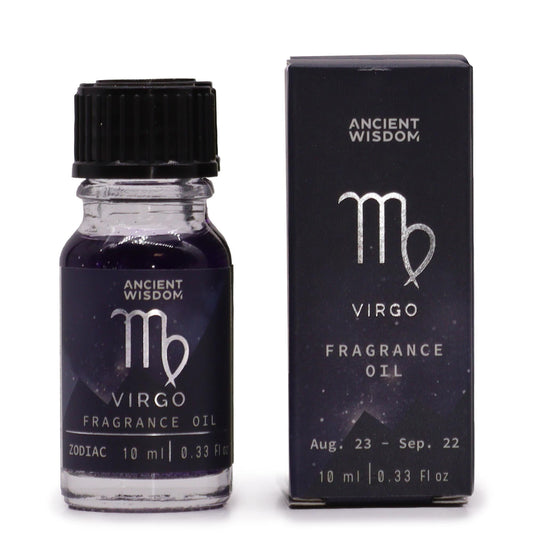 Zodiac Fragrance Oil 10ml - VIRGO by Ancient Wisdom, featuring dark oil with bio glitter for celestial perfection.