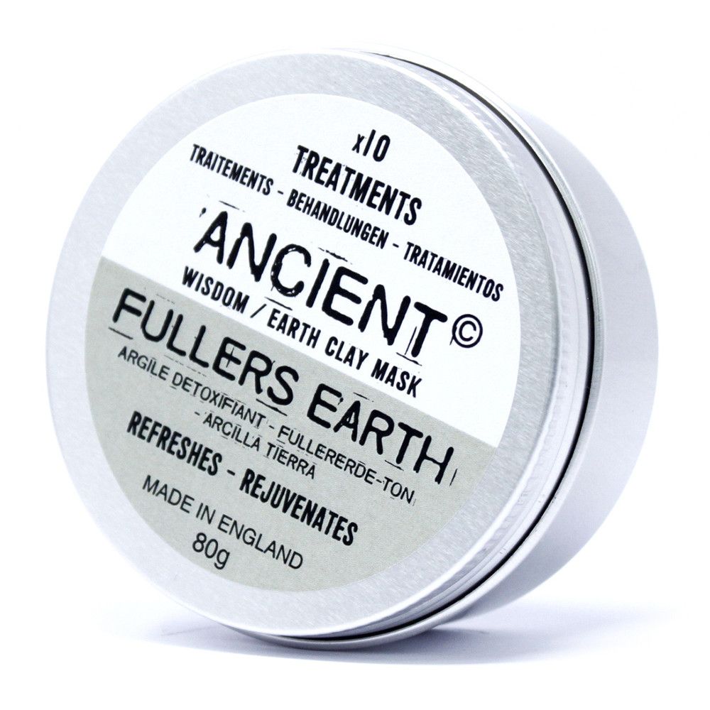 Ancient Wisdom Fuller Earth Face Mask 80g tin with mineral clay detoxifying mask, made in England.