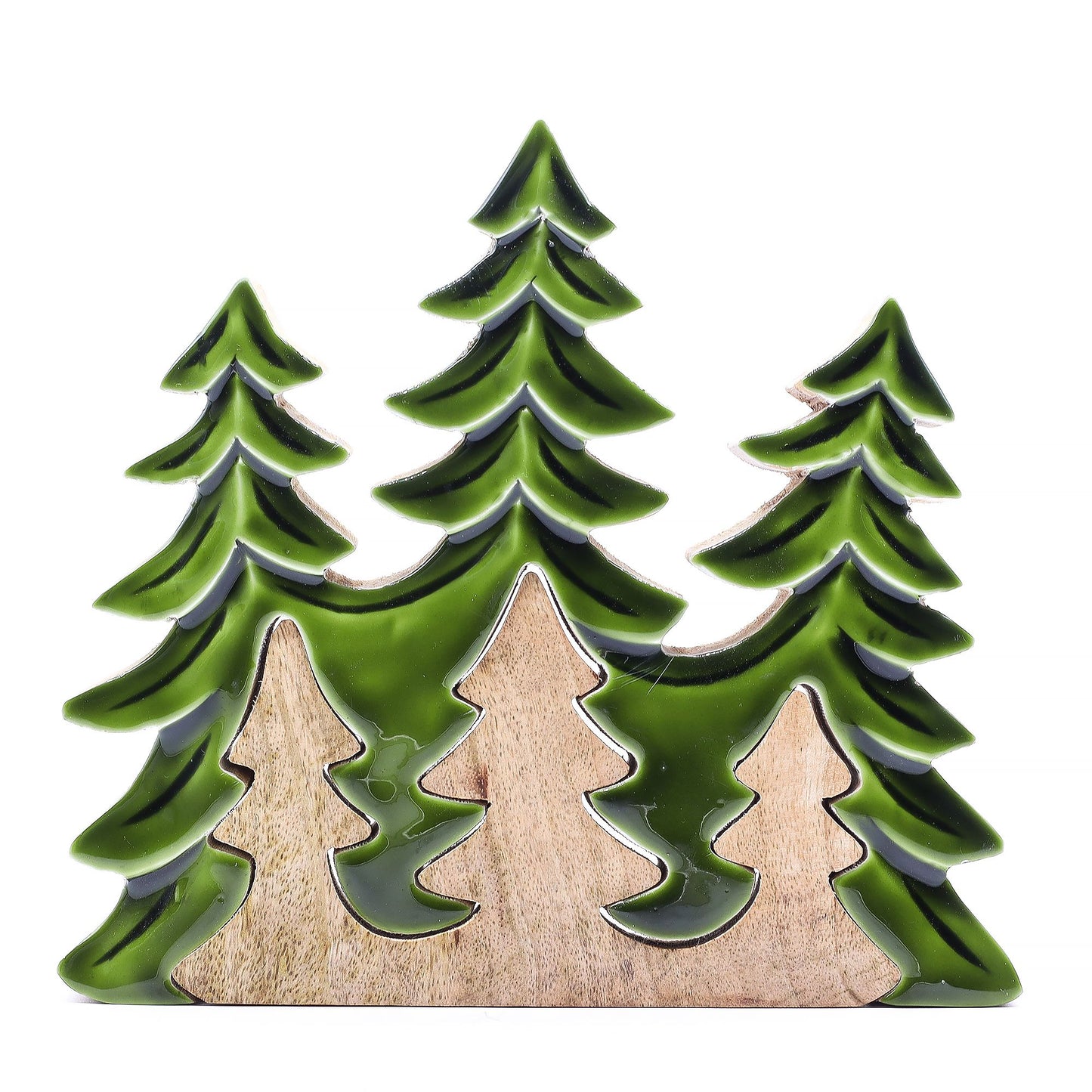 Lost in the Forrest: Three Trees 3D wooden decoration on a natural wood base, 20x23cm.
