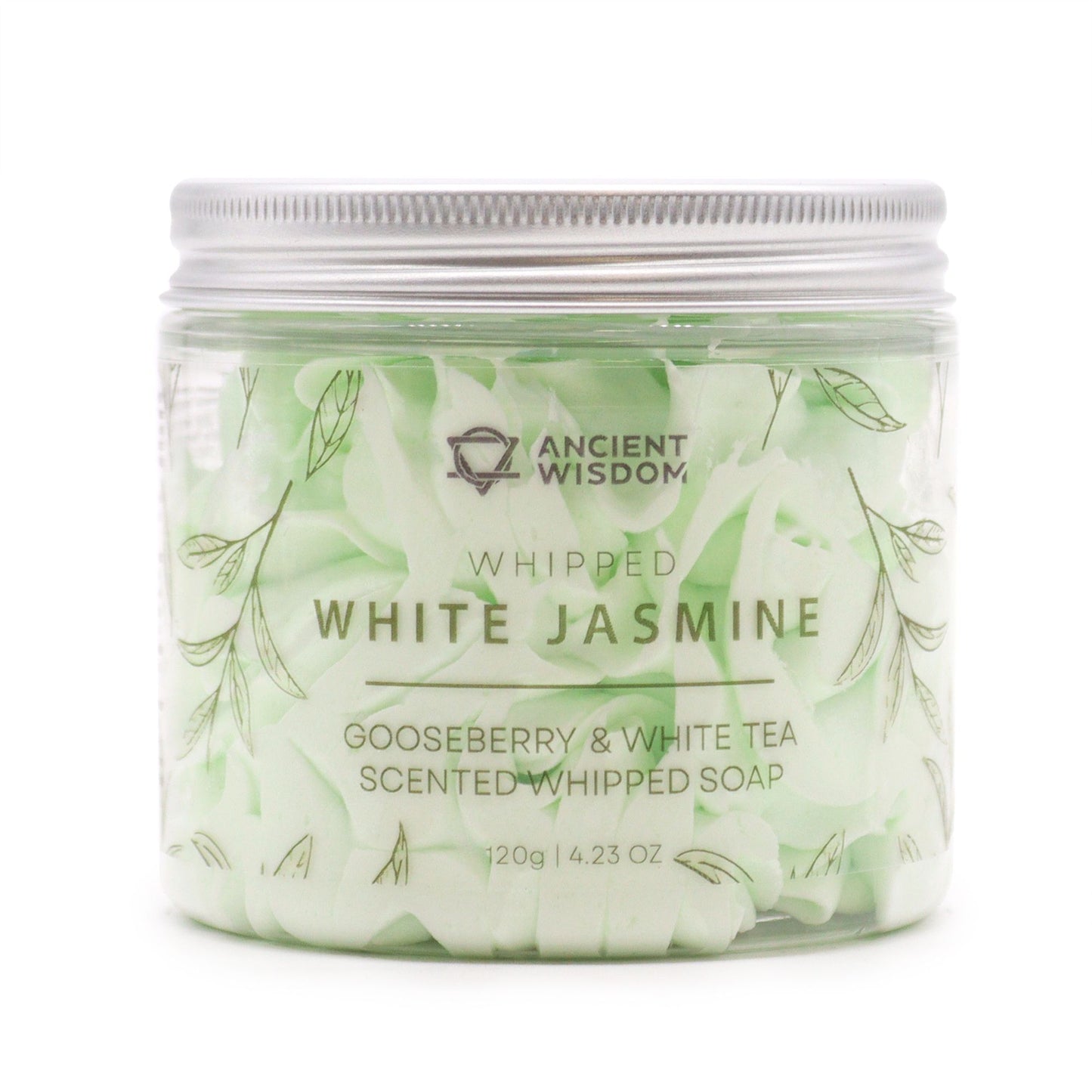 Gooseberry & White Tea Whipped Soap 120g jar, White Jasmine scent, vegan and cruelty-free.