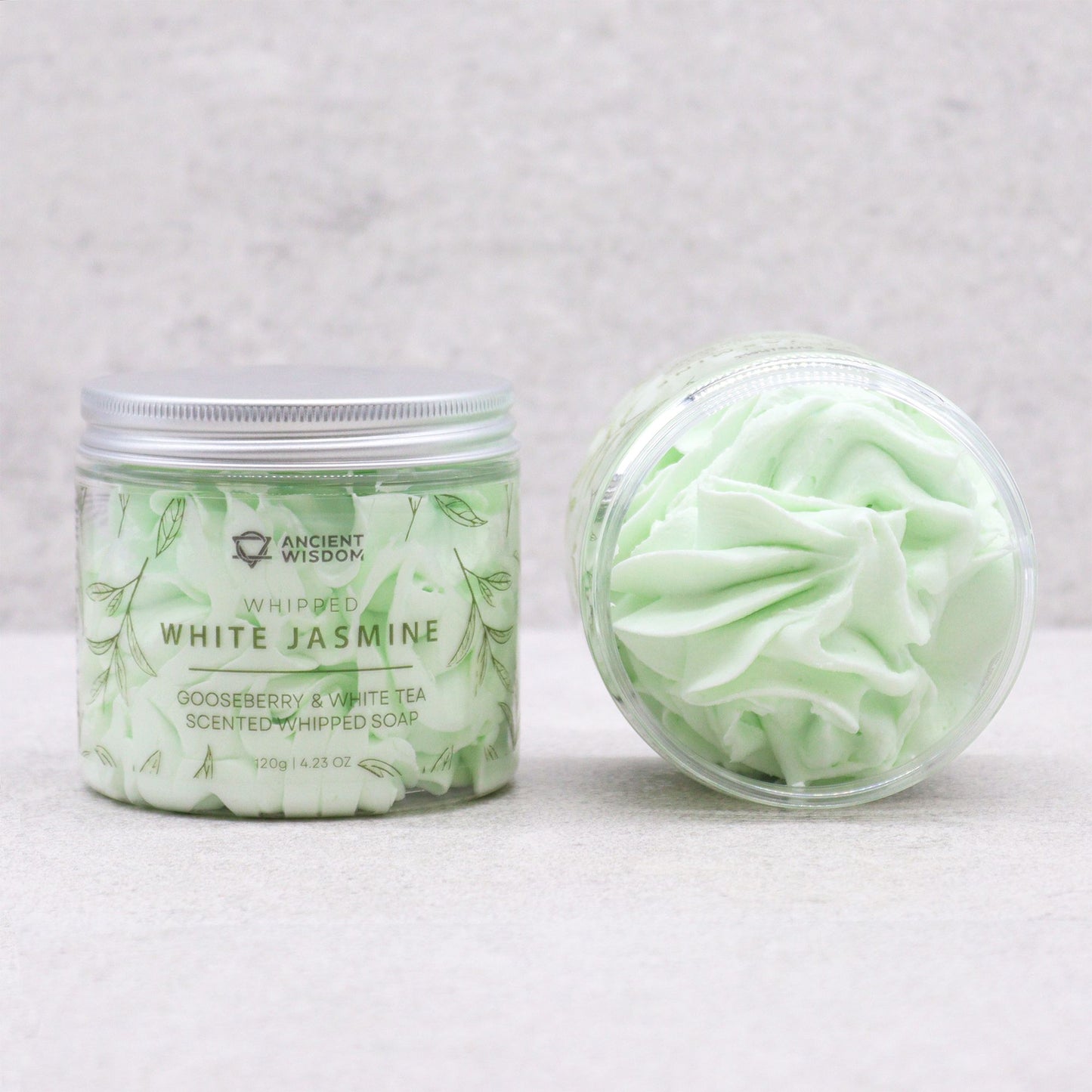 Gooseberry & White Tea Whipped Soap 120g with White Jasmine scent; vegan, cruelty-free, paraben-free, SLS-free.