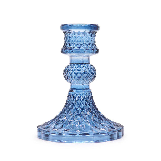 Vintage Dinner Candle Holder - Royal Blue by Our Store, diamond-cut blue glass candle holder.