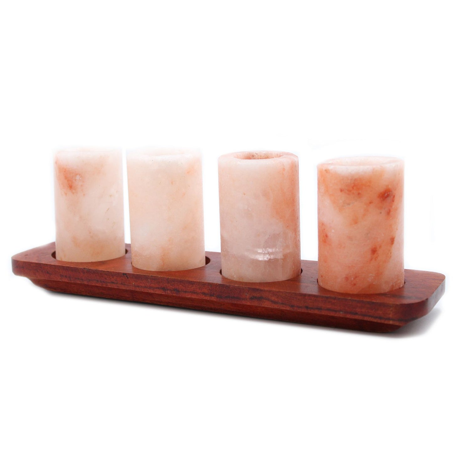 Set of 4 Himalayan Salt Shot Glasses with Wood Serving Stand – premium gift set