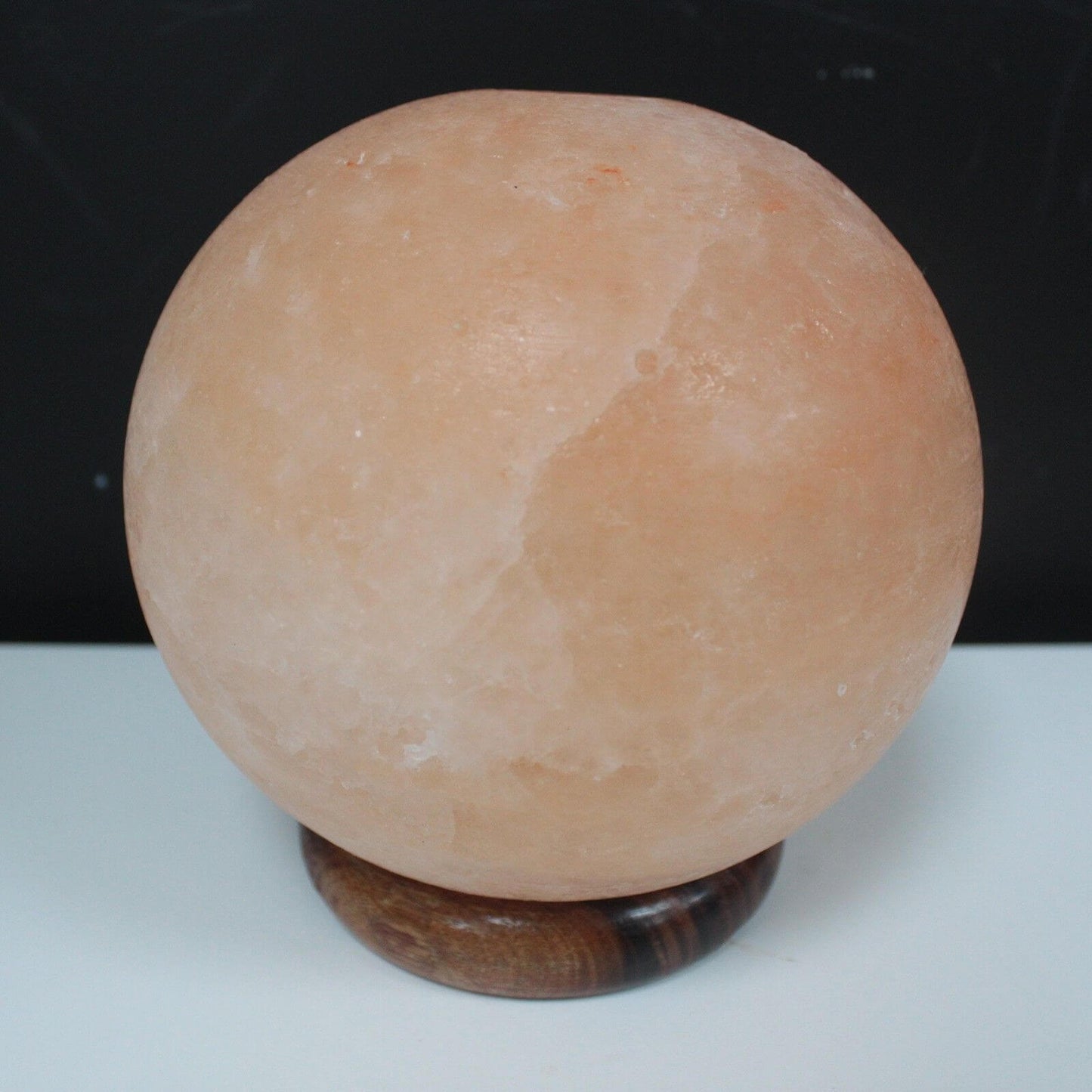 GlowHome Salt Lamp Ball - Big Wooden Base on a wooden stand, Himalayan crystal lamp.