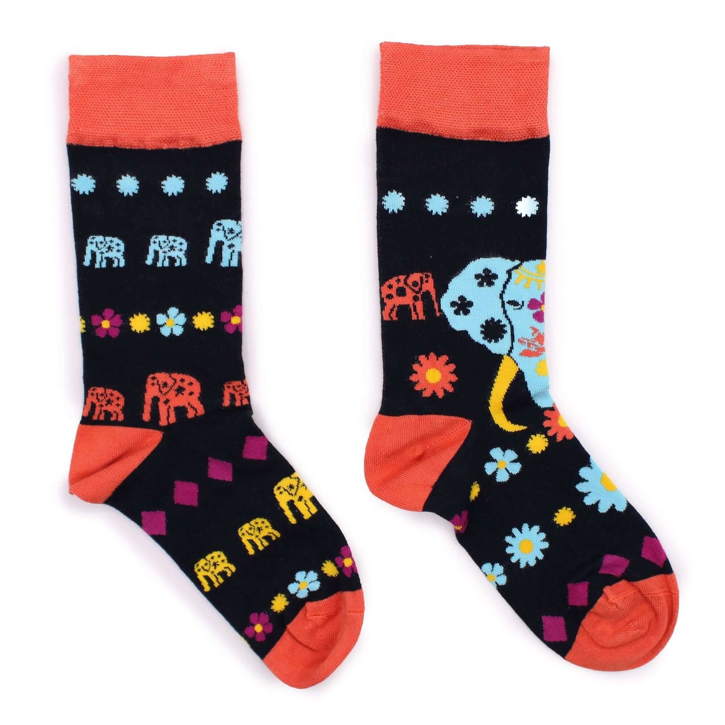 Hop Hare Bamboo Socks M/L - Cosmic Elephant design featuring colorful elephants and floral patterns.