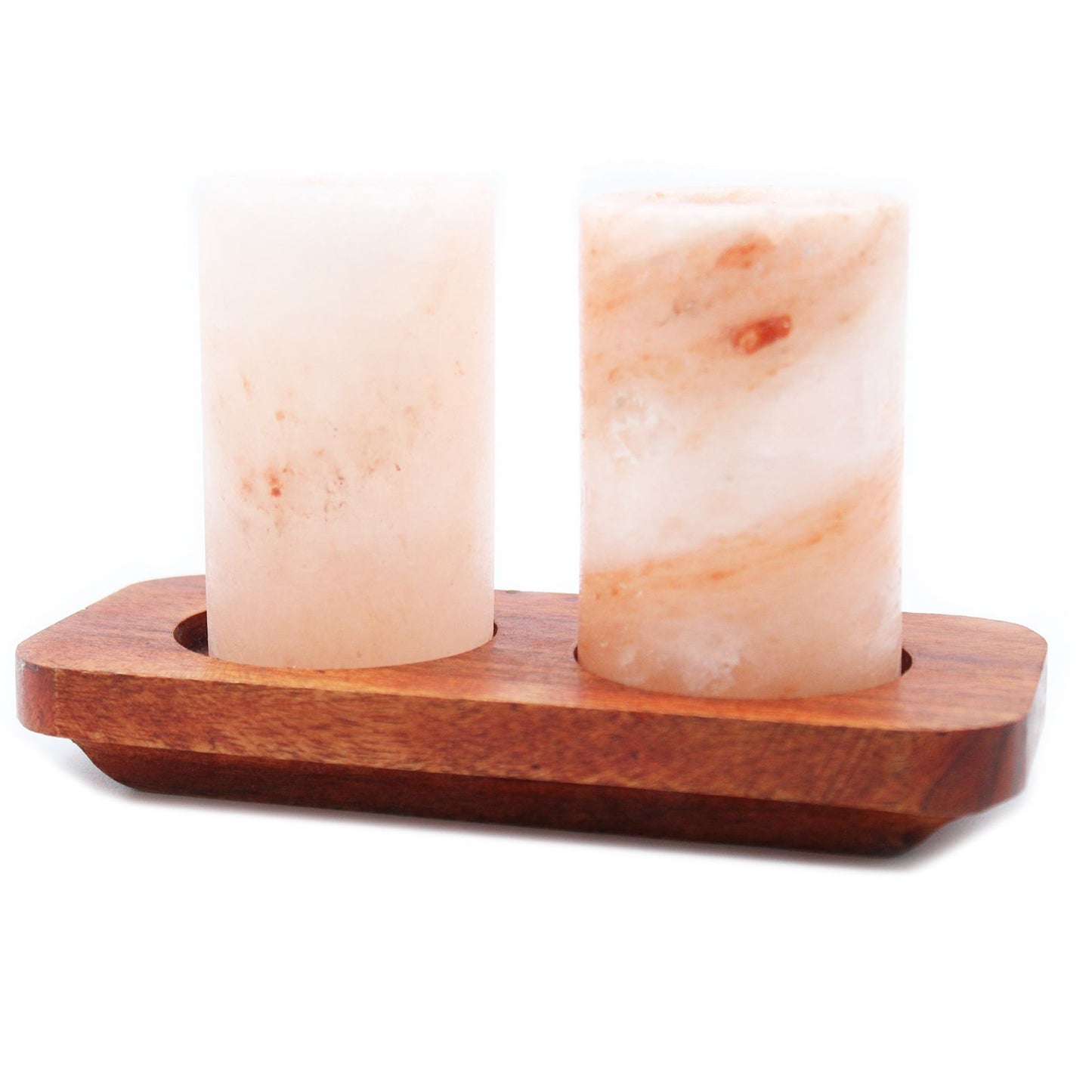 Set of 2 Himalayan Salt Shot Glasses with Wood Serving Stand for tequila – premium gift set