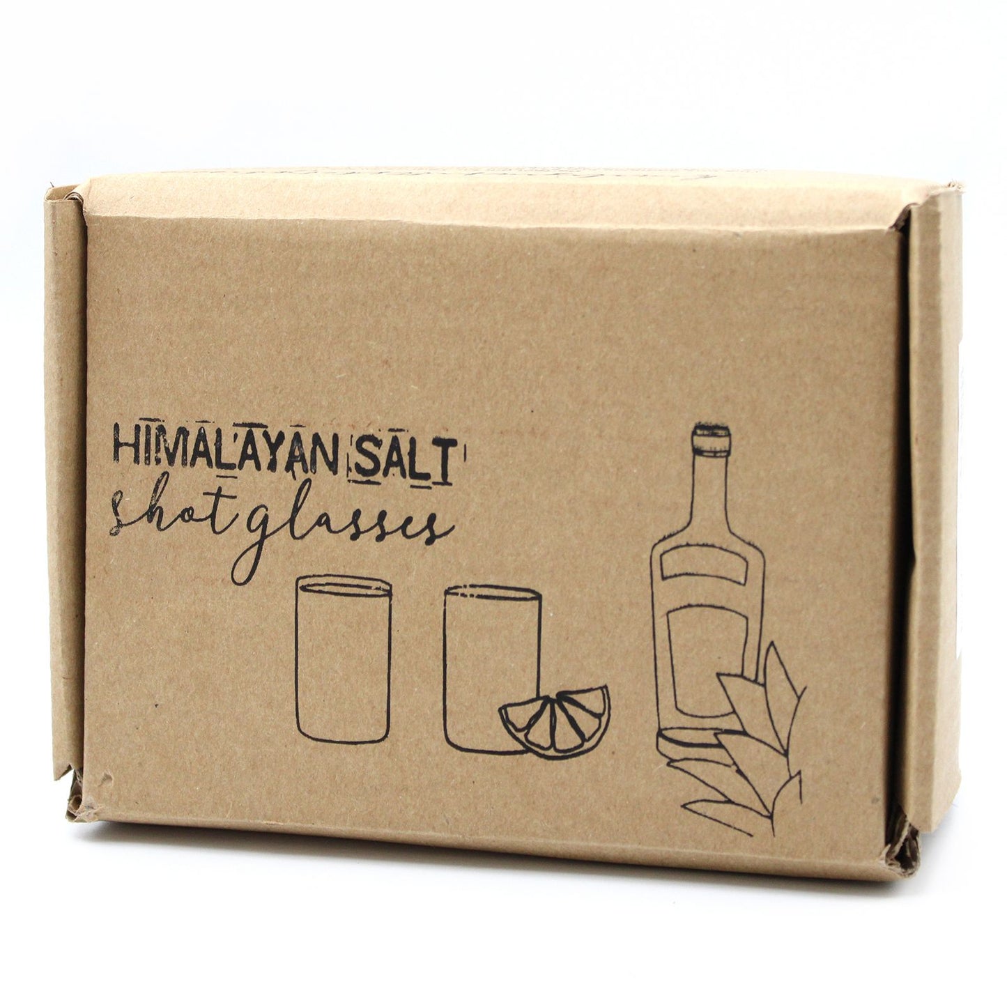 Set of 2 Himalayan Salt Shot Glasses with Wood Serving Stand – premium gift set packaging.