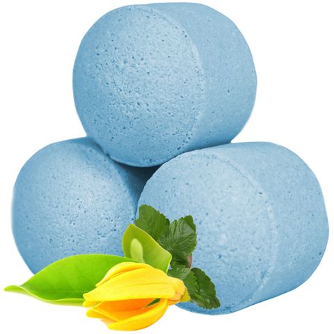 Relax with the 1.3Kg Box of Chill Pills (Mini Bath Bombs) - Ylang, featuring soothing ylang-ylang and patchouli scents.
