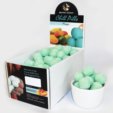 Delight in the tropical scent with the 1.3Kg Box of Chill Pills (Mini Bath Bombs) - Mango, perfect for any occasion.