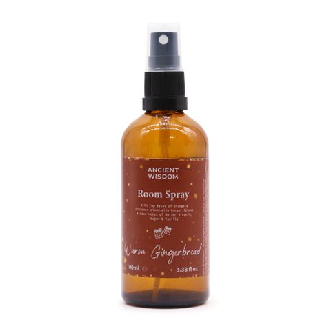 Warm Gingerbread Room Spray 100ml from Ancient Wisdom fills your space with a cosy, festive aroma for the holidays.
