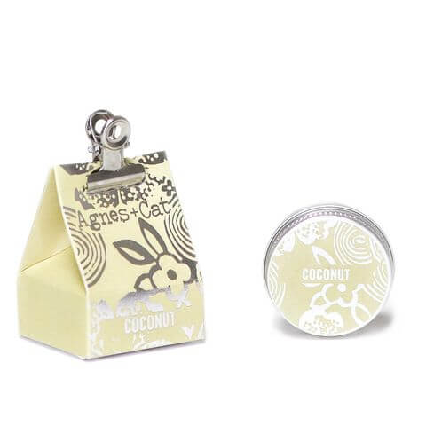 Agnes and Cat Lip Balm - Coconut in unique packaging, perfect as a gift or stocking filler for lip care lovers.