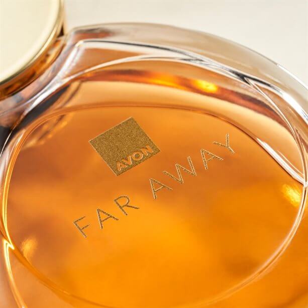 Avon Far Away Eau de Parfum showcases an elegant bottle design, perfect for an extraordinary floral fragrance.