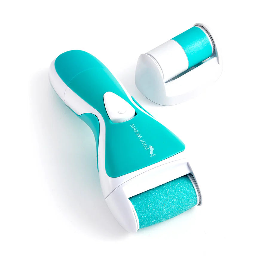 Wet and Dry Pedi Roller for smooth feet, featuring interchangeable heads for personalised exfoliation and care.